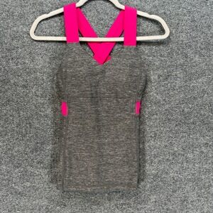 Lululemon Tank Top Women 4 Gray Pink Criss Cross Strap Yoga Athletic Workout